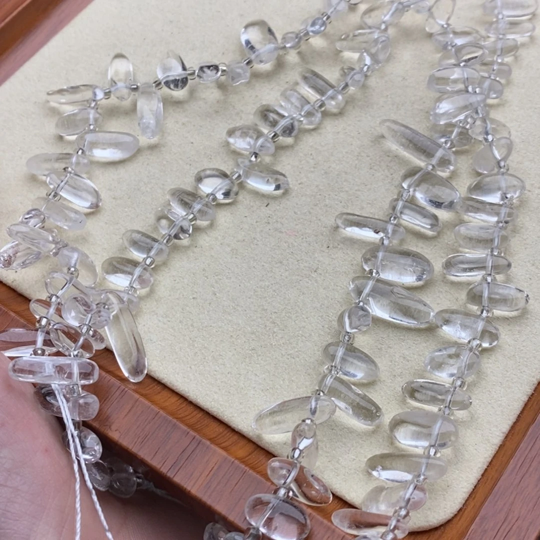 玛瑙/玉髓合金珠宝半成品一条天然白水晶尖牙