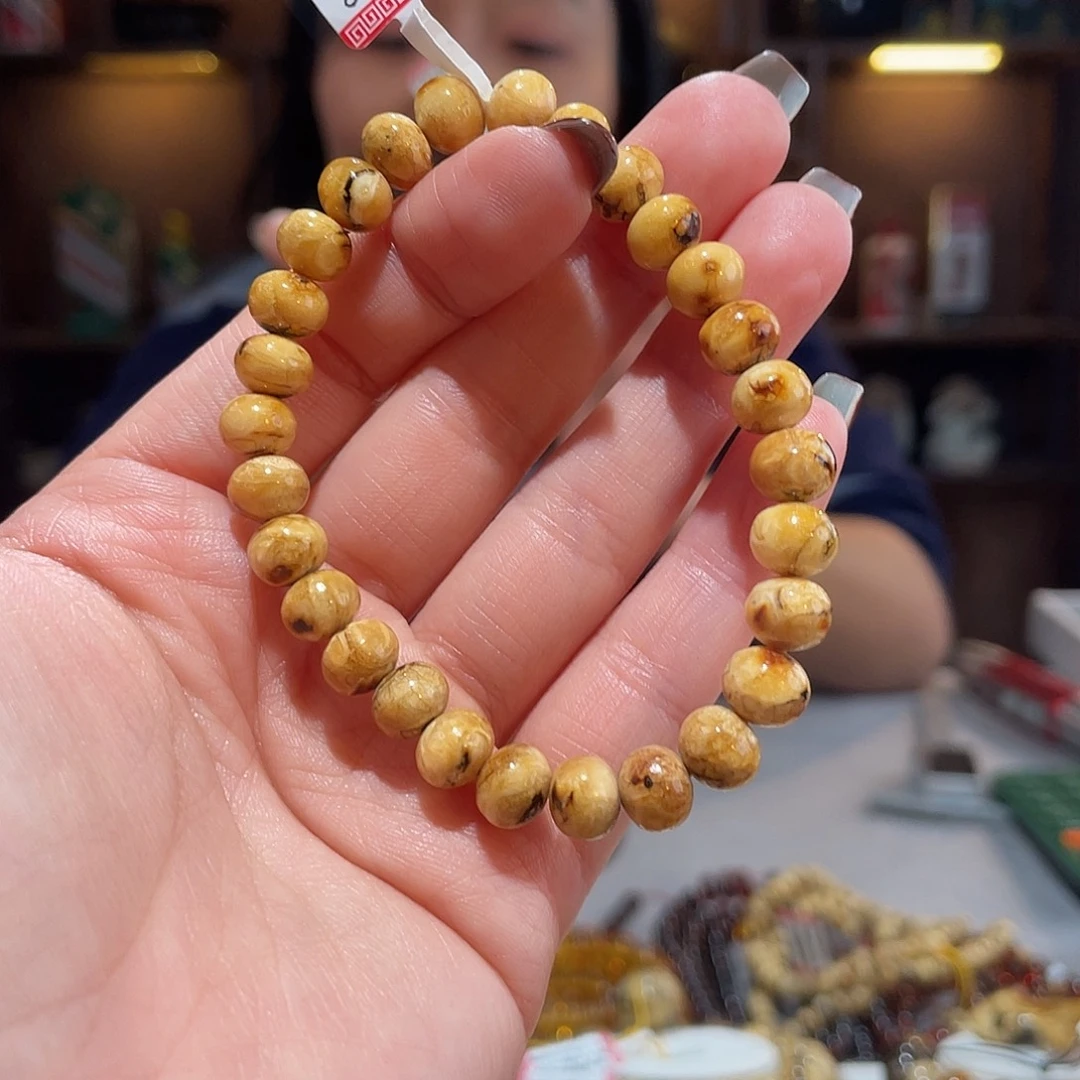 琥珀未镶嵌手链8m瓷白