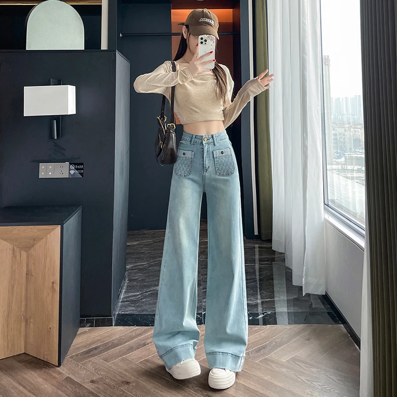2025春季百搭显瘦直筒裤美式复古高腰牛仔裤