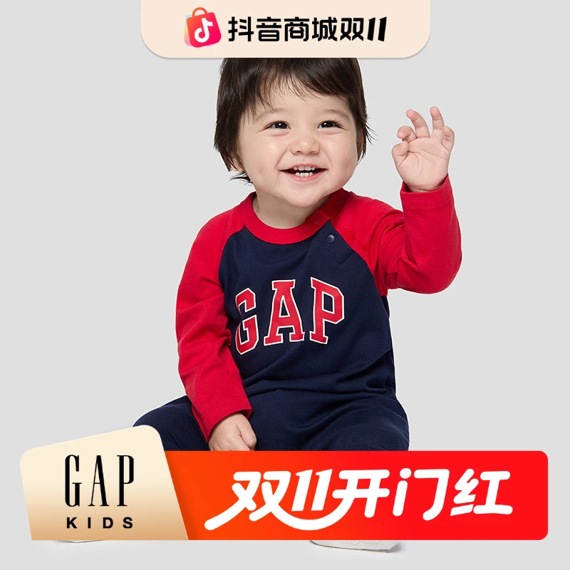 Gap婴儿童装2025秋季纯棉logo小熊印花宝宝连体衣805354/805355