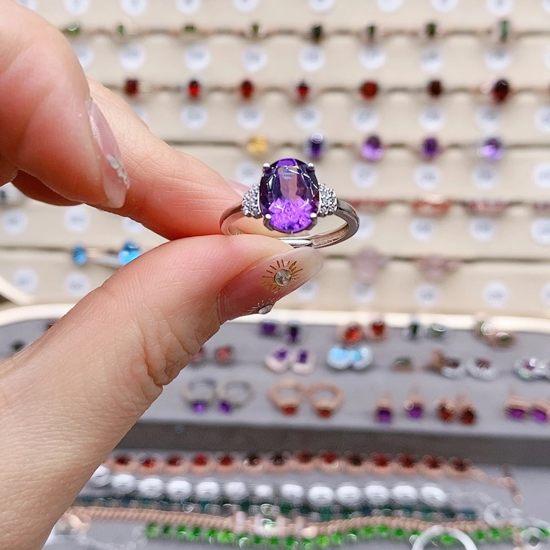 水晶戒指银S925镶嵌戒指