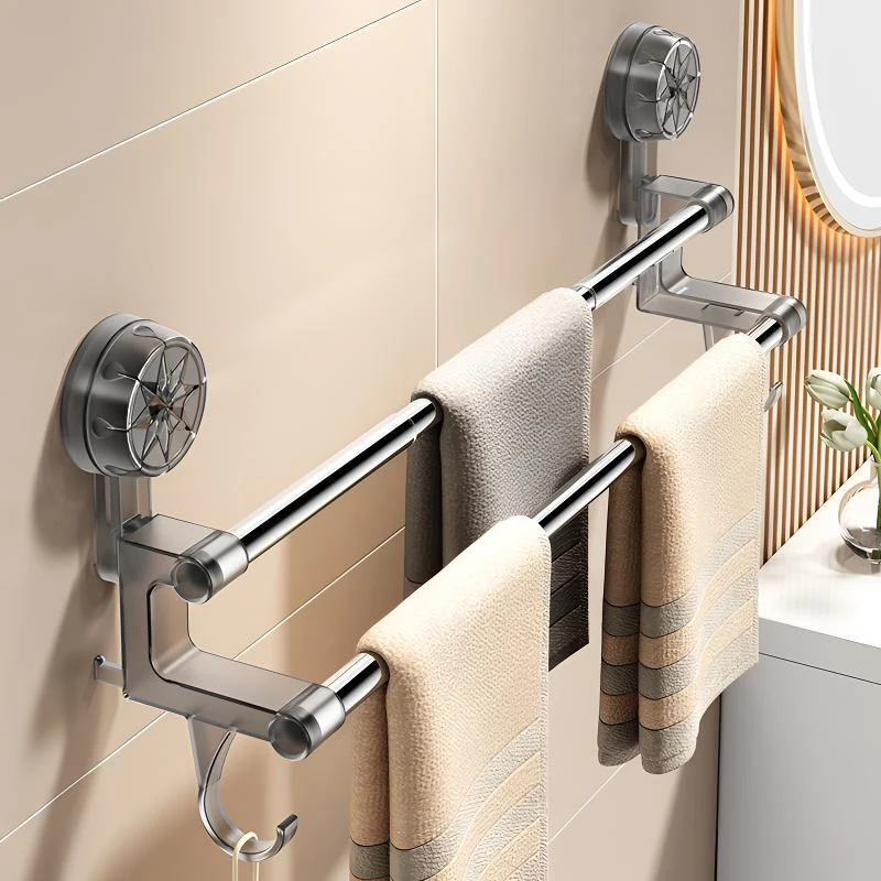 强力吸盘式不锈钢毛巾架毛巾杆免打孔伸缩洗手间浴室卫生间置物架