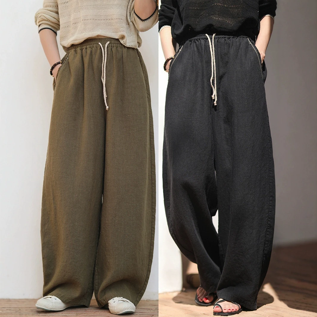 【松弛】100汉麻休闲百搭敦实垂坠宽松显瘦镰刀拖地裤阔腿香蕉裤
