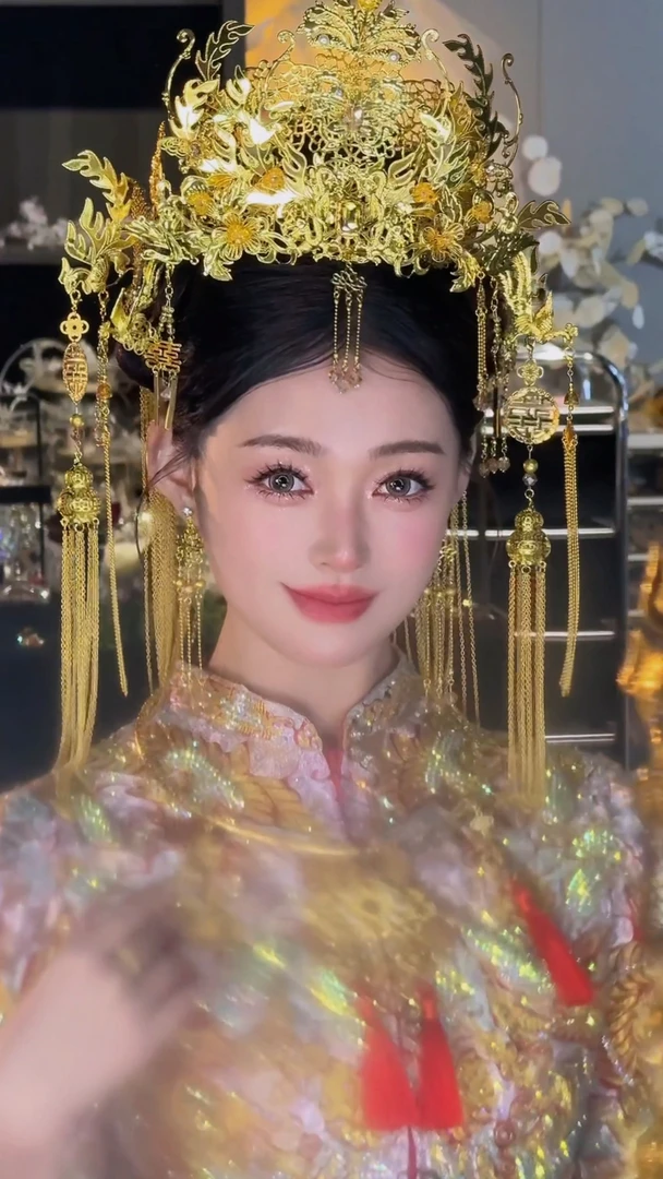 新中式新娘汉服头饰金色系大婚头饰实用百搭083