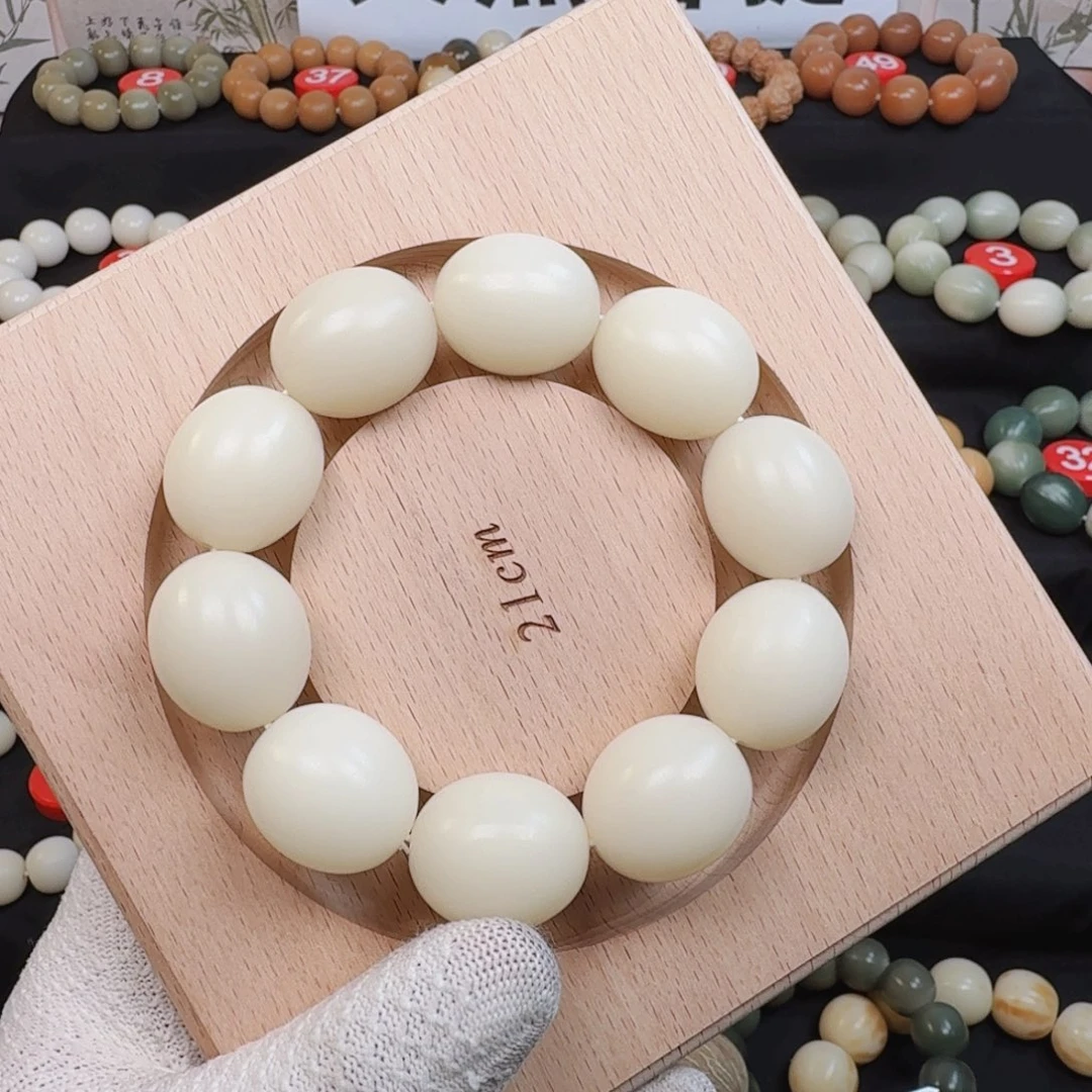 手串白玉菩提卡22手工干磨枣珠白