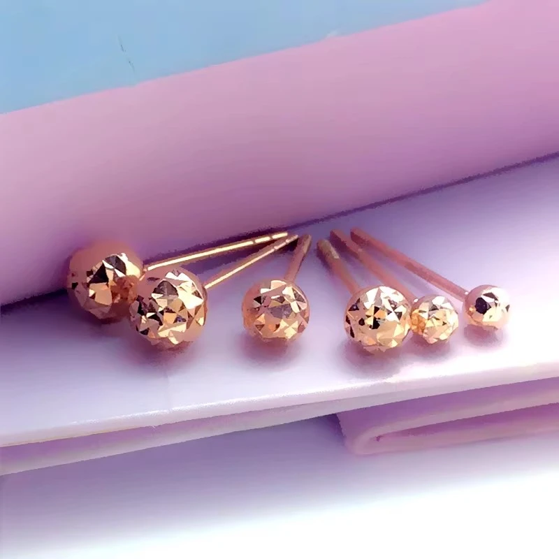 14K玫瑰金镭射面豆豆耳钉时尚百搭