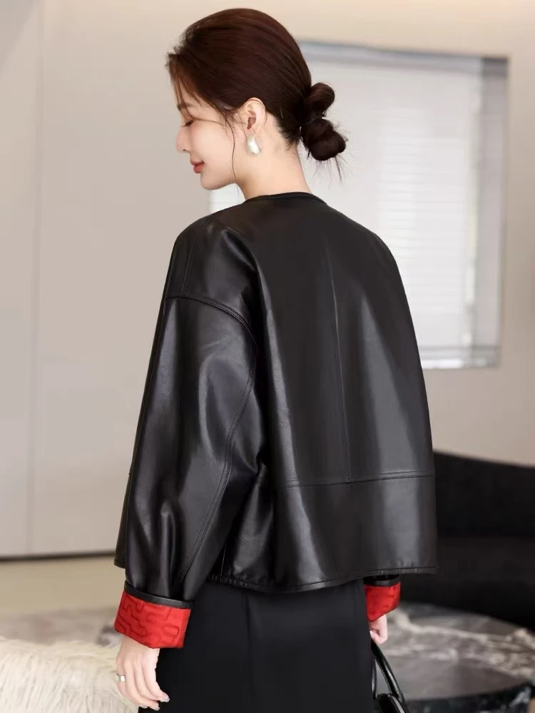 江衣库】春秋时尚百搭洋气减龄韩系风两面穿真皮皮衣外套女2501