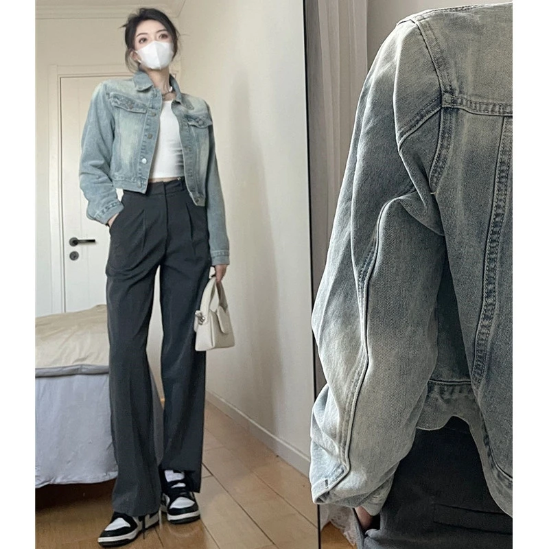 复古浅蓝色牛仔外套2025新款春秋款韩版百搭外穿宽松水洗夹克上衣