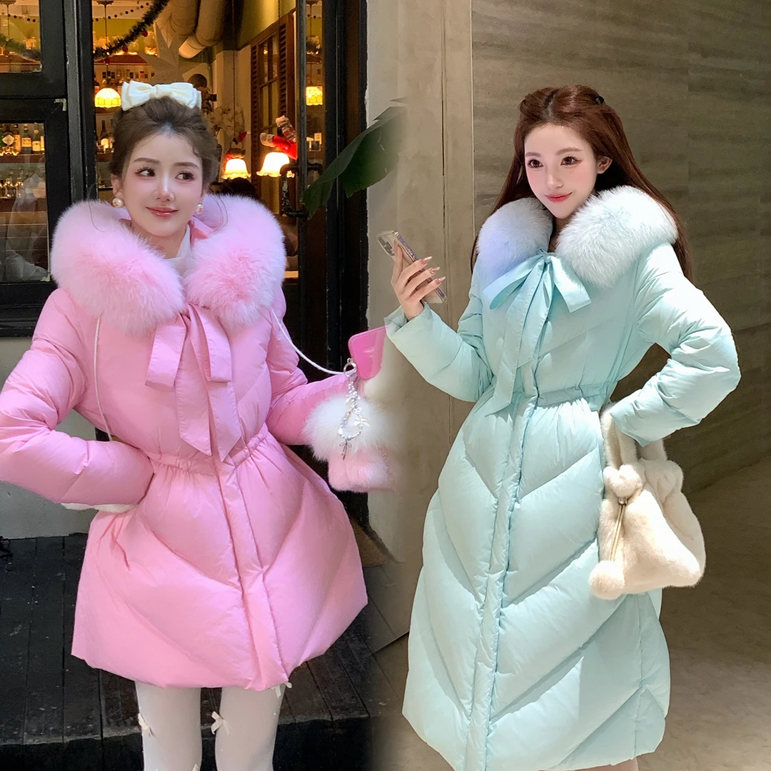 冰冰来了【糖果国度】少女感甜美狐狸毛领羽绒服A字白鸭绒外套27487