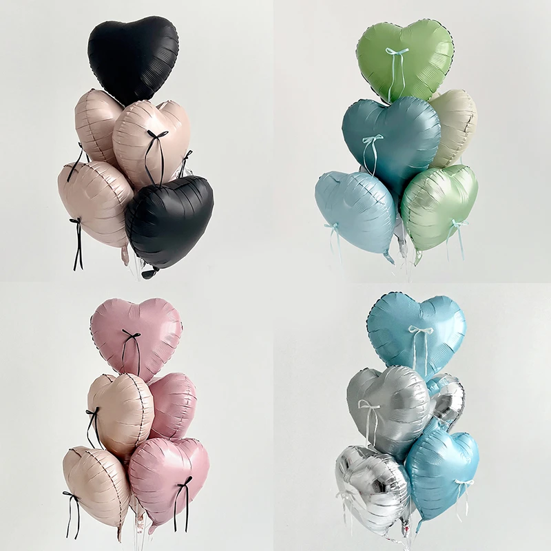 18寸雾面金属色奶油爱心气球心形铝膜铝箔蝴蝶结婚礼布置生日派对