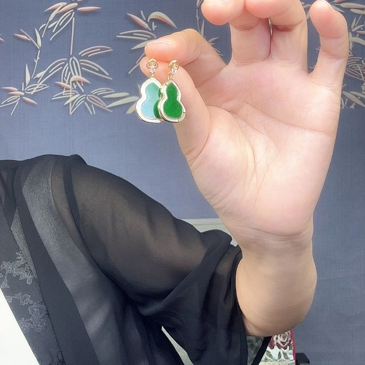 翡翠银S925镶嵌耳饰青*子特价