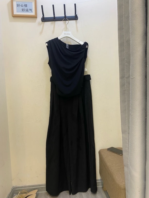 麦寻夏季新款时尚气质韩版修身褶皱阔腿裤裤类套装tzkes07a