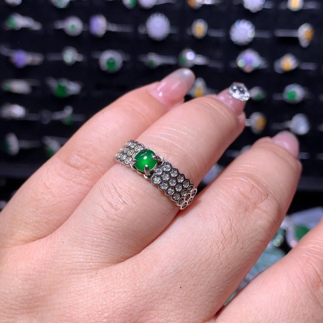 翡翠银S925镶嵌戒指天然翡翠