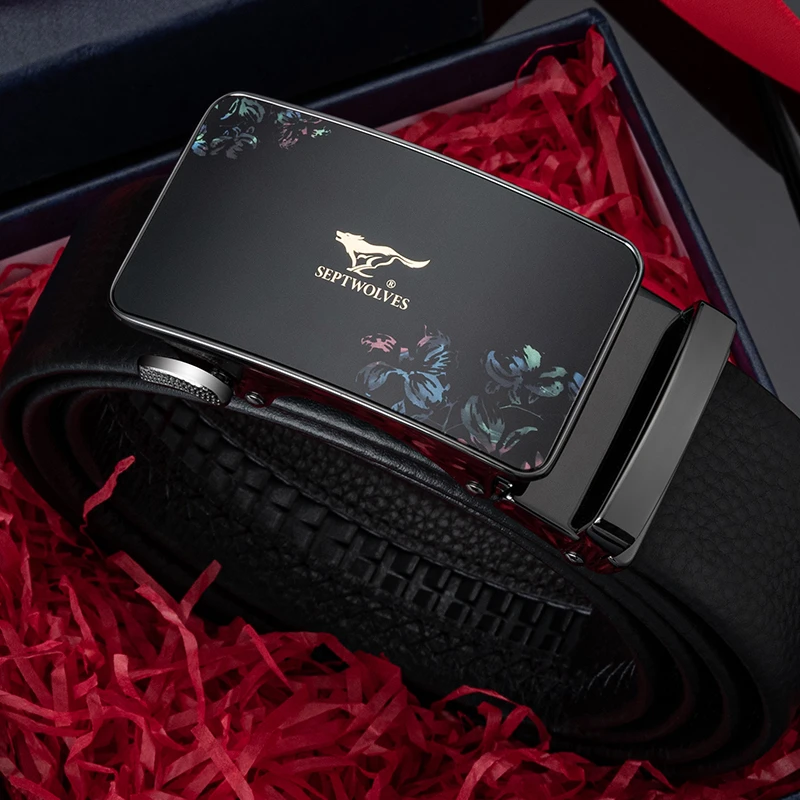 七匹狼皮带男士真皮印花自动扣纯牛皮腰带男款高档2025新款潮裤带