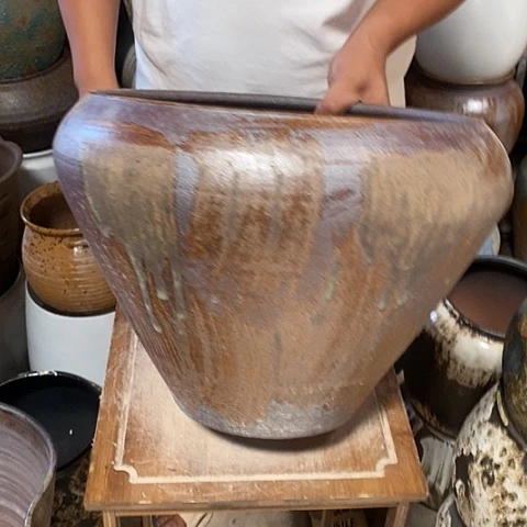 紫砂花盆口33高度28鎏金色