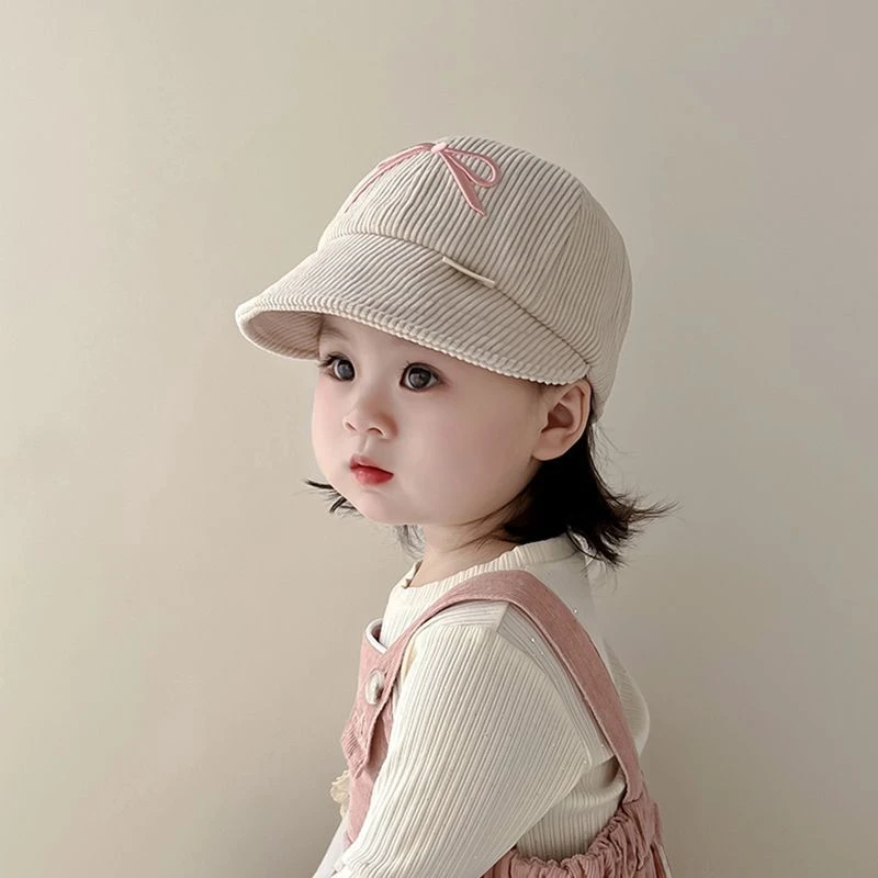 女童帽子秋冬季防风保暖大檐鸭舌帽女宝宝甜美蝴蝶结遮阳棒球帽春