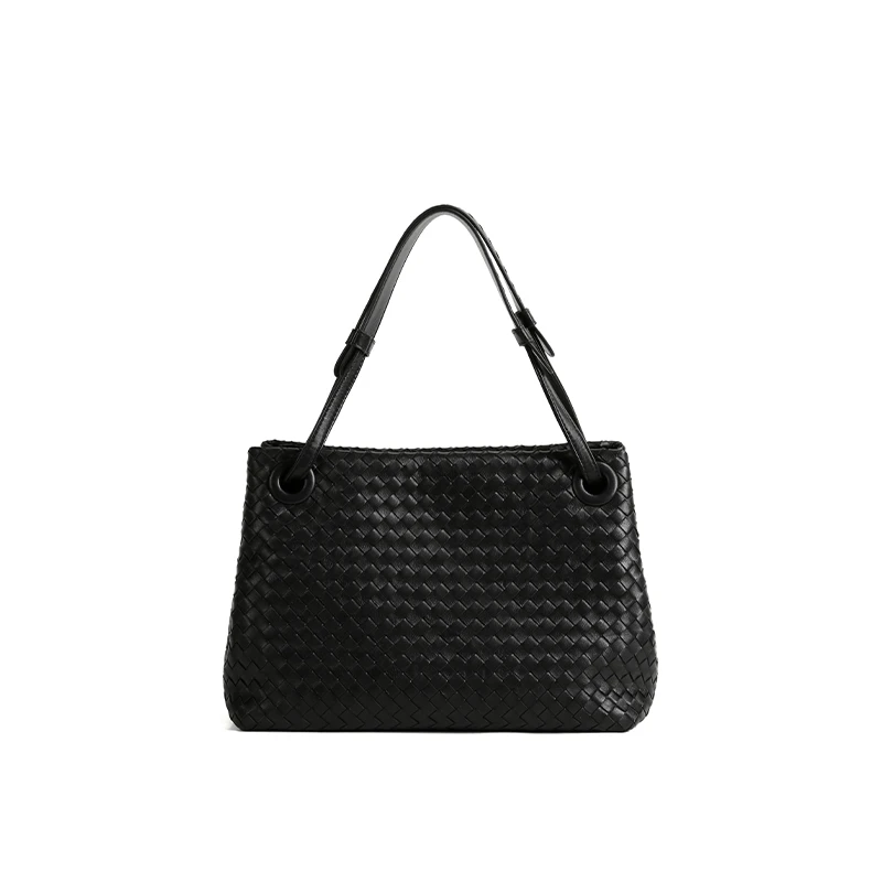 【亚楠】手工羊皮编织tote双桥托特包  10095黑色
