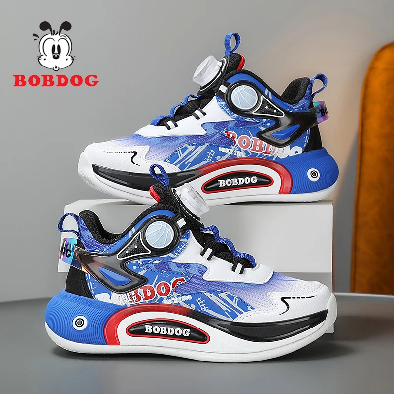 巴布豆儿童运动鞋男童篮球鞋夏款透气旋转纽扣春秋季网面男孩鞋子