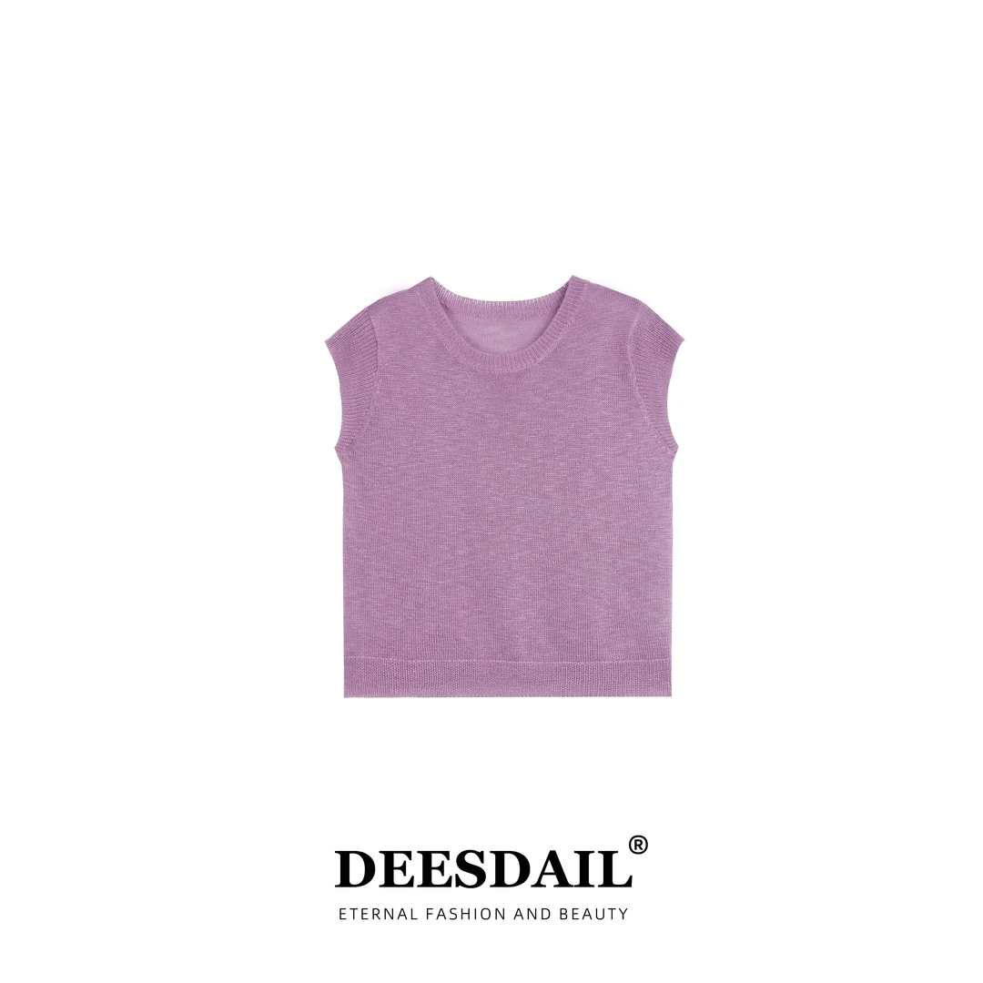 DEESDAIL设计师紫色圆领上衣气质显瘦百搭t恤女装2025新款Y321