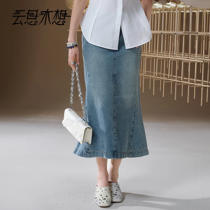 Ysimo-X云思木想 人鱼公主 后腰橡筋包臀鱼尾裙牛仔半身裙13096