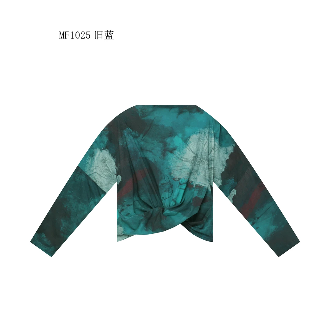 【麻訪家】MF1025旧蓝文艺不规则舒适百搭长袖上衣