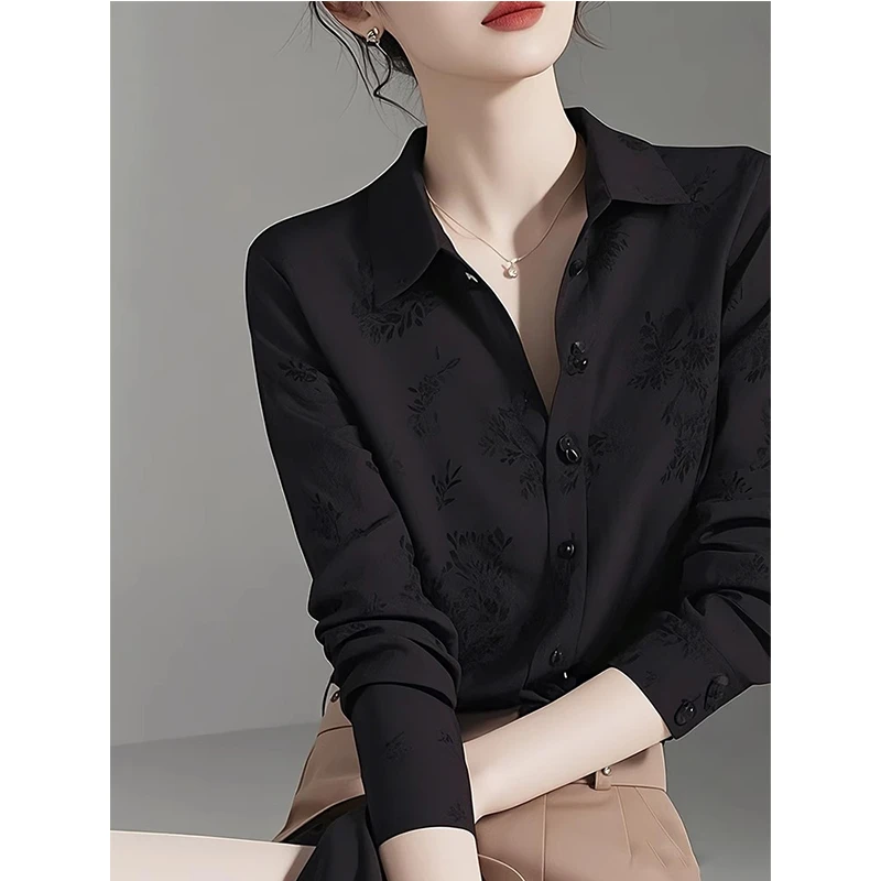 2025春季高级感轻奢小众减龄洋气别致独特新中式国风黑色衬衫女