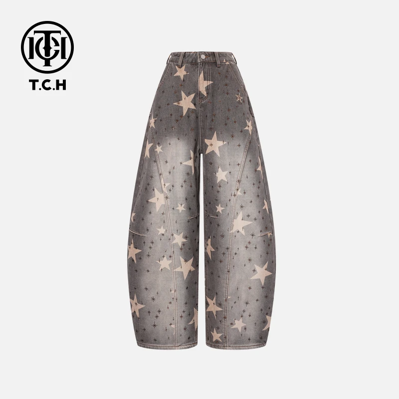 TCH【弯刀牛仔】冬款百搭时尚烫钻休闲风女装牛仔裤T75D20E1147