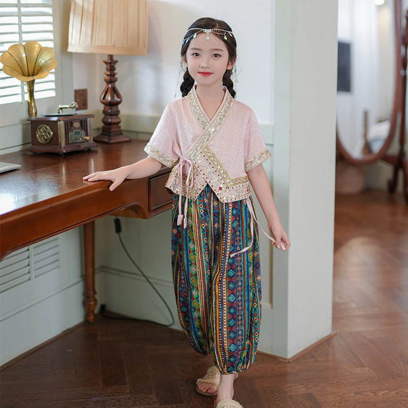 清仓53467女童汉服套装古装夏季新款傣族服饰亲子装超仙民族服装