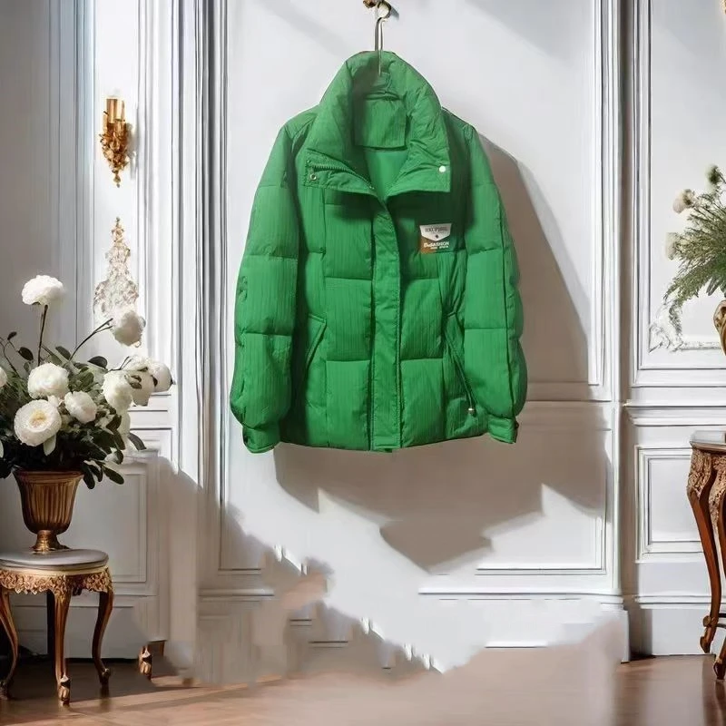 新款高端绿色冬季90白鸭绒羽绒服时尚保暖带帽百搭羽绒服外套