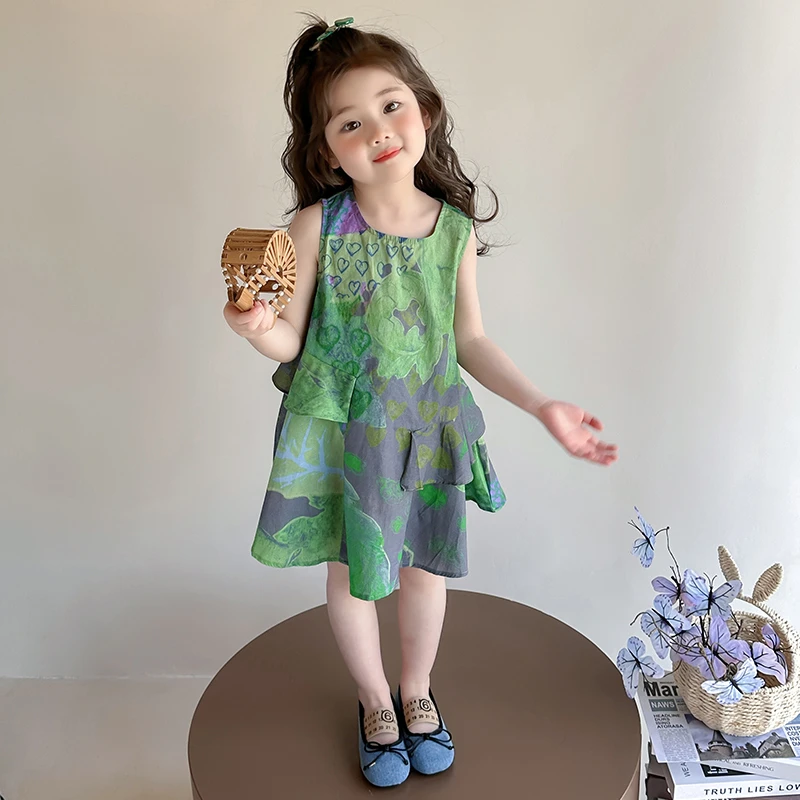 女童荷叶边连衣裙2025夏季新款儿童轻薄舒适纯棉背心裙洋气裙子