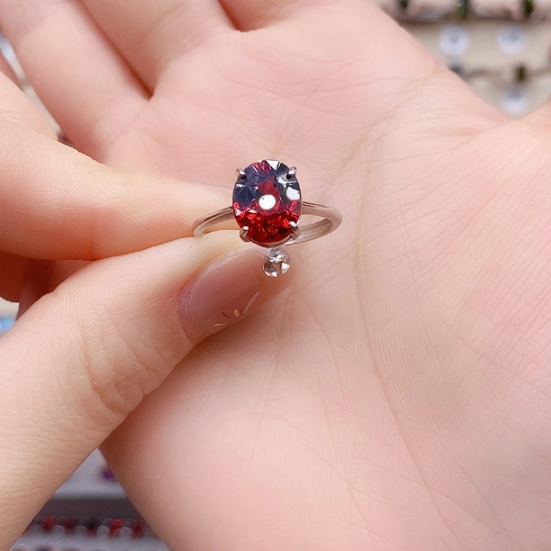 石榴石戒指银S925镶嵌戒指