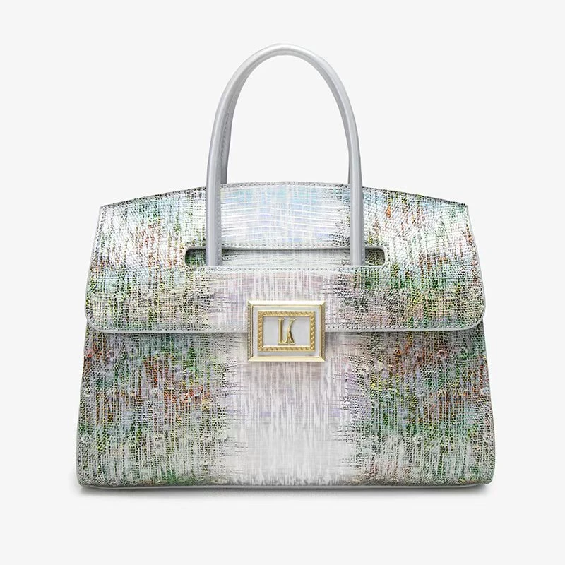 欧美风渐变亮彩手提单肩斜挎托特包LK25030