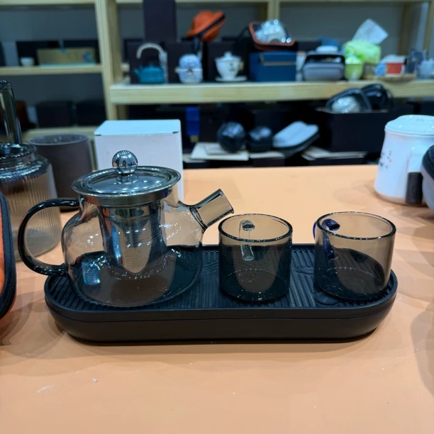 C39 烟灰色泡茶壶一壶两杯带茶盘
