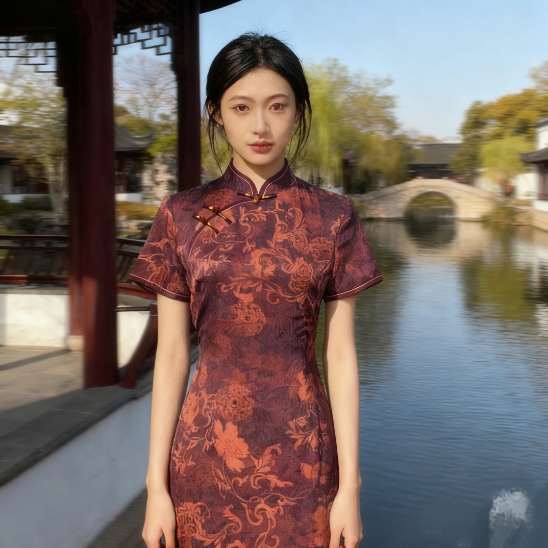 【940】衣长115cm砖紫色气质旗袍