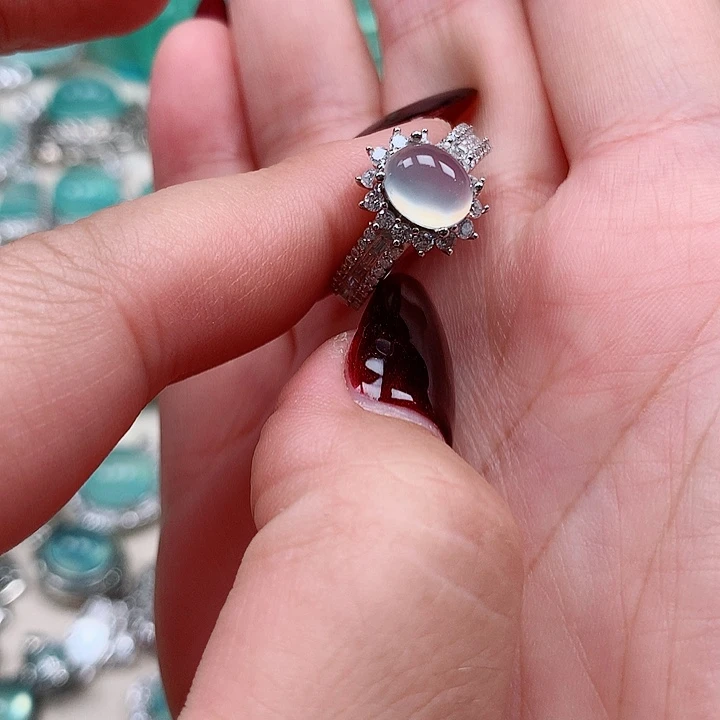 蛇纹石玉戒指银S925镶嵌