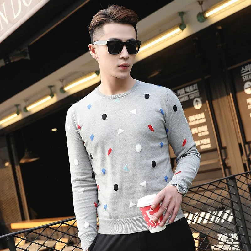 高端轻奢圆领套头棉质薄款毛衣男秋季新款韩版潮流毛衫男潮牌男士