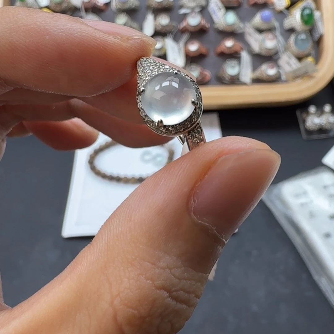 翡翠银S925镶嵌戒指天然缅甸翡翠A货