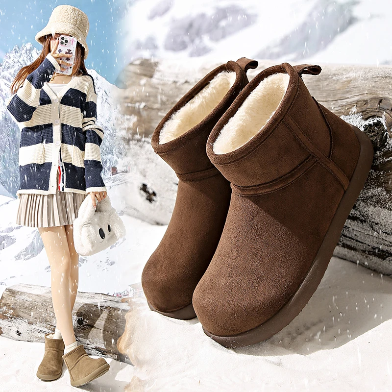 时尚百搭大头雪地靴女2025新款秋冬季保暖增高厚底加绒勃肯棉鞋子