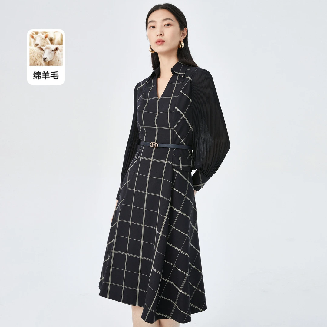 【婷婷专属】【含羊毛】春秋学院风假两件格纹印花连衣裙女