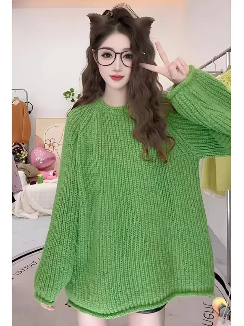 115 绿色宽松针织毛衣