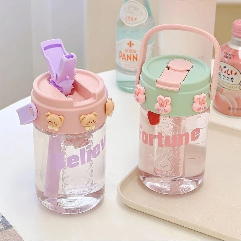 简约高颜值可爱塑料杯女生大容量学生杯子夏季耐高温儿童吸管水杯
