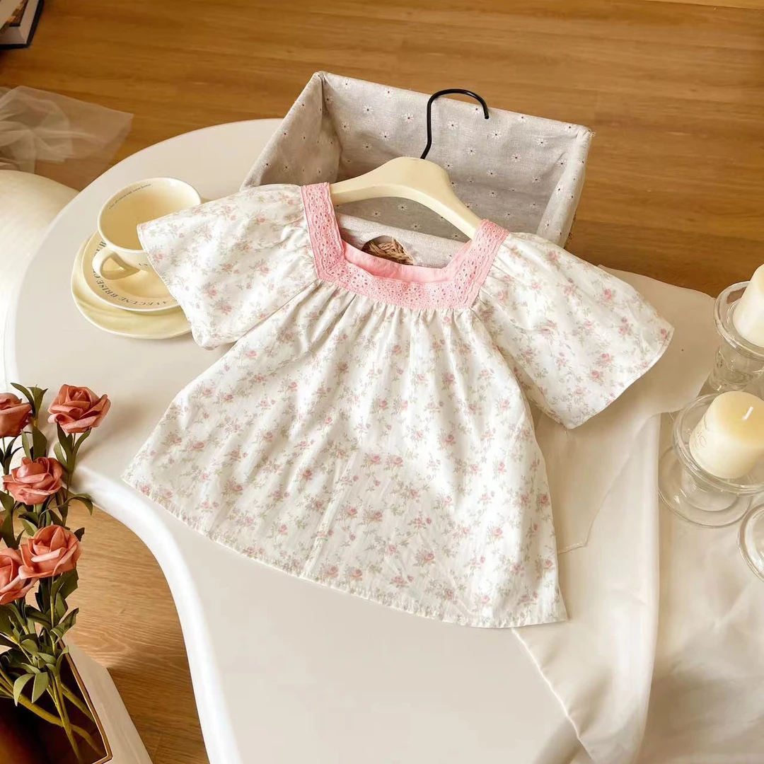 【现货】XY249203夏季新款儿童娃娃衫女童短袖衬衫女宝衬衣甜美