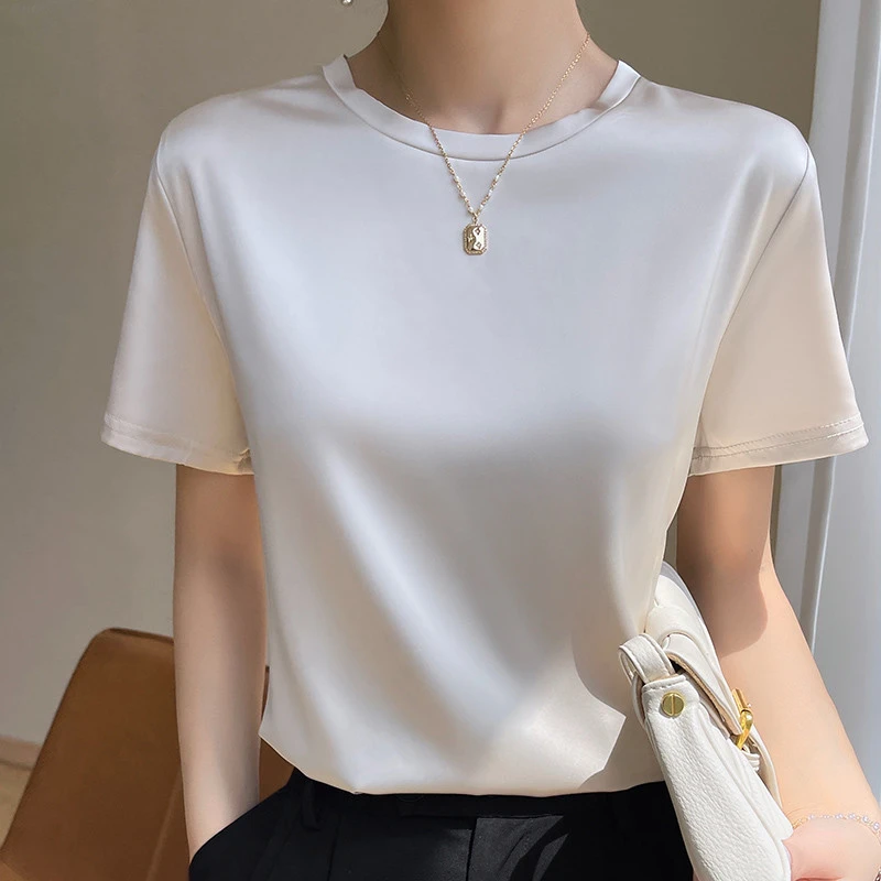 %桑蚕丝圆领恤宽松打底真丝显瘦薄款短袖半袖女夏季打底背心内搭