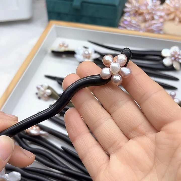 淡水珍珠发饰银S925镶嵌