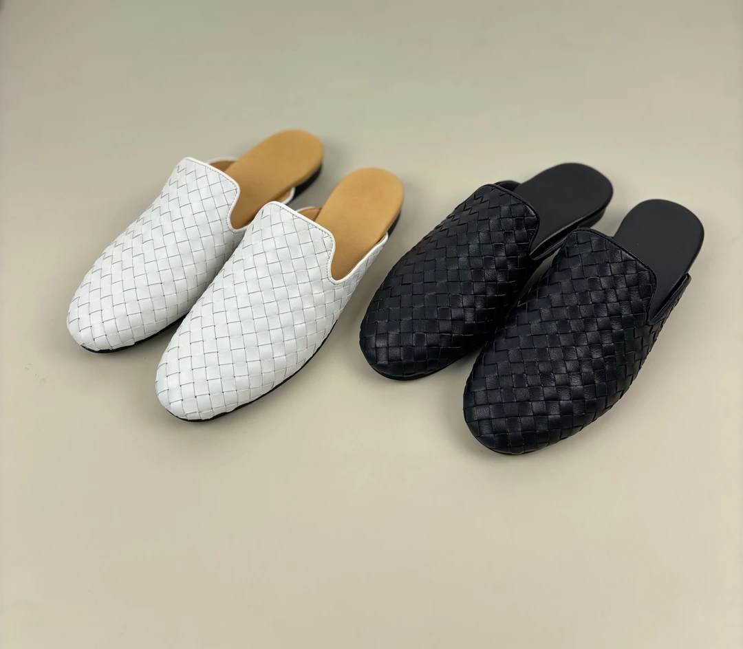 WEFORCE真皮手工编织包头拖鞋软底外穿高端皮拖舒适半拖皮鞋潮