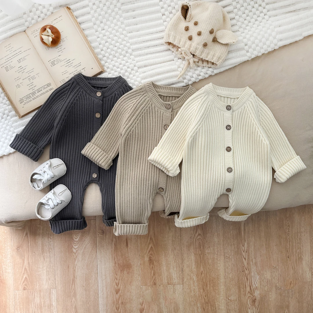 【高品质】巴拉拉ins新生婴儿儿衣服春装洋气百搭婴童纯色针织爬服