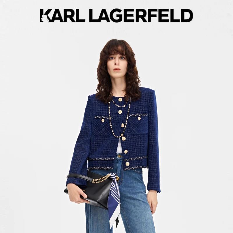 KARL LAGERFELD藏青色花边香风外套P21E1511