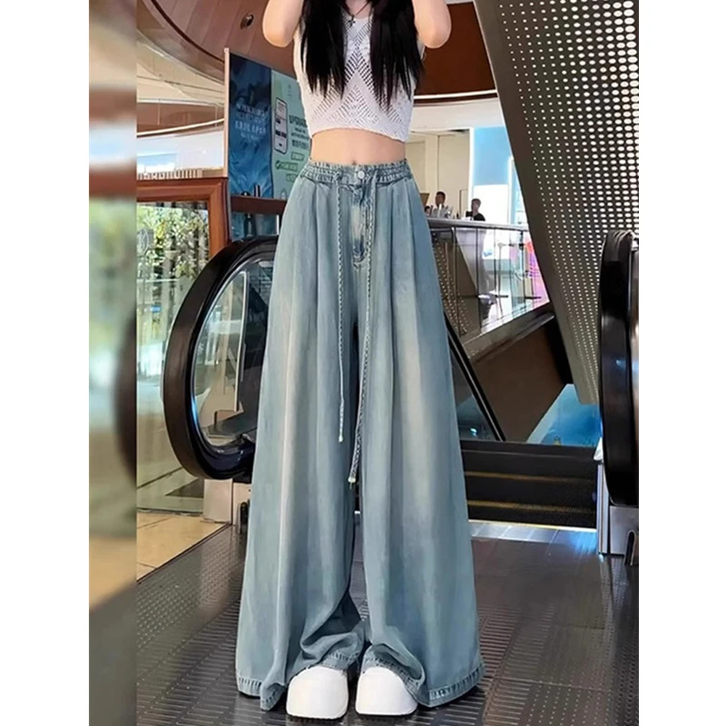 300斤天丝牛仔裤女夏2025薄款大码胖mm松弛感宽松显瘦垂感阔腿裤