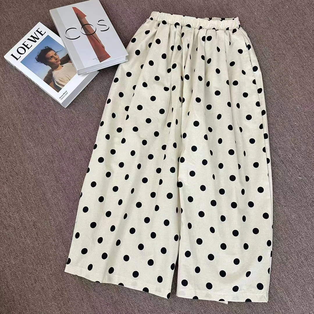 【波点裤】韩版时尚阔腿裤宽松通勤高腰松紧休闲裤