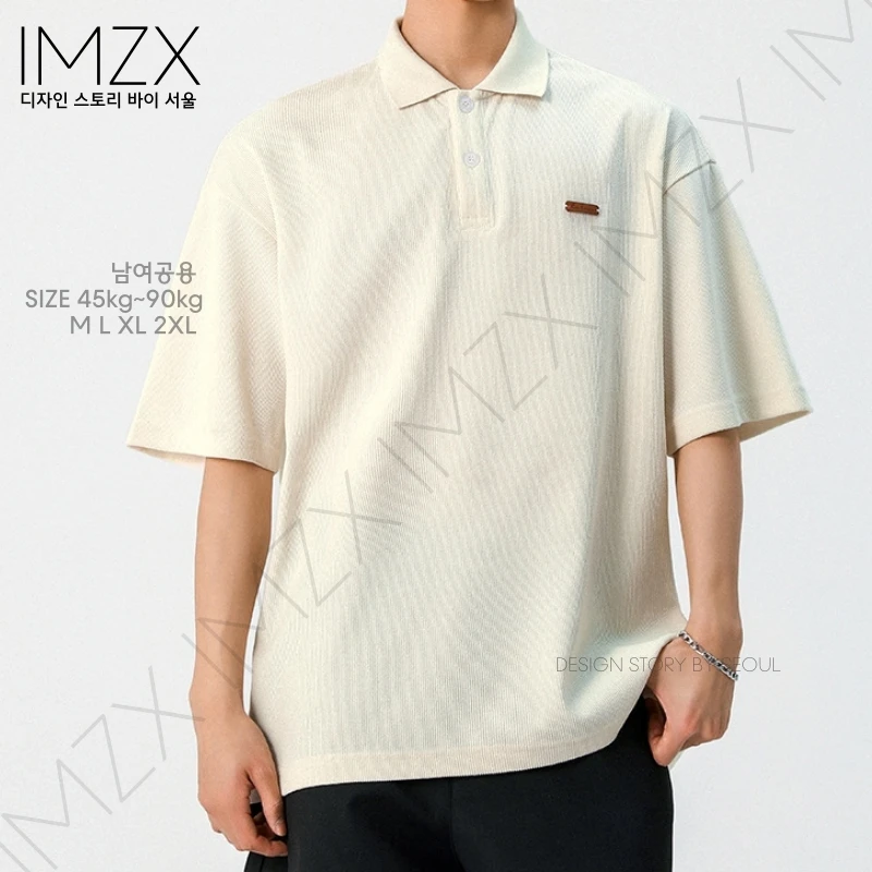 IMZX SALE 常规美式休闲徽章夏季色块Polo衫情侣美式男士大码